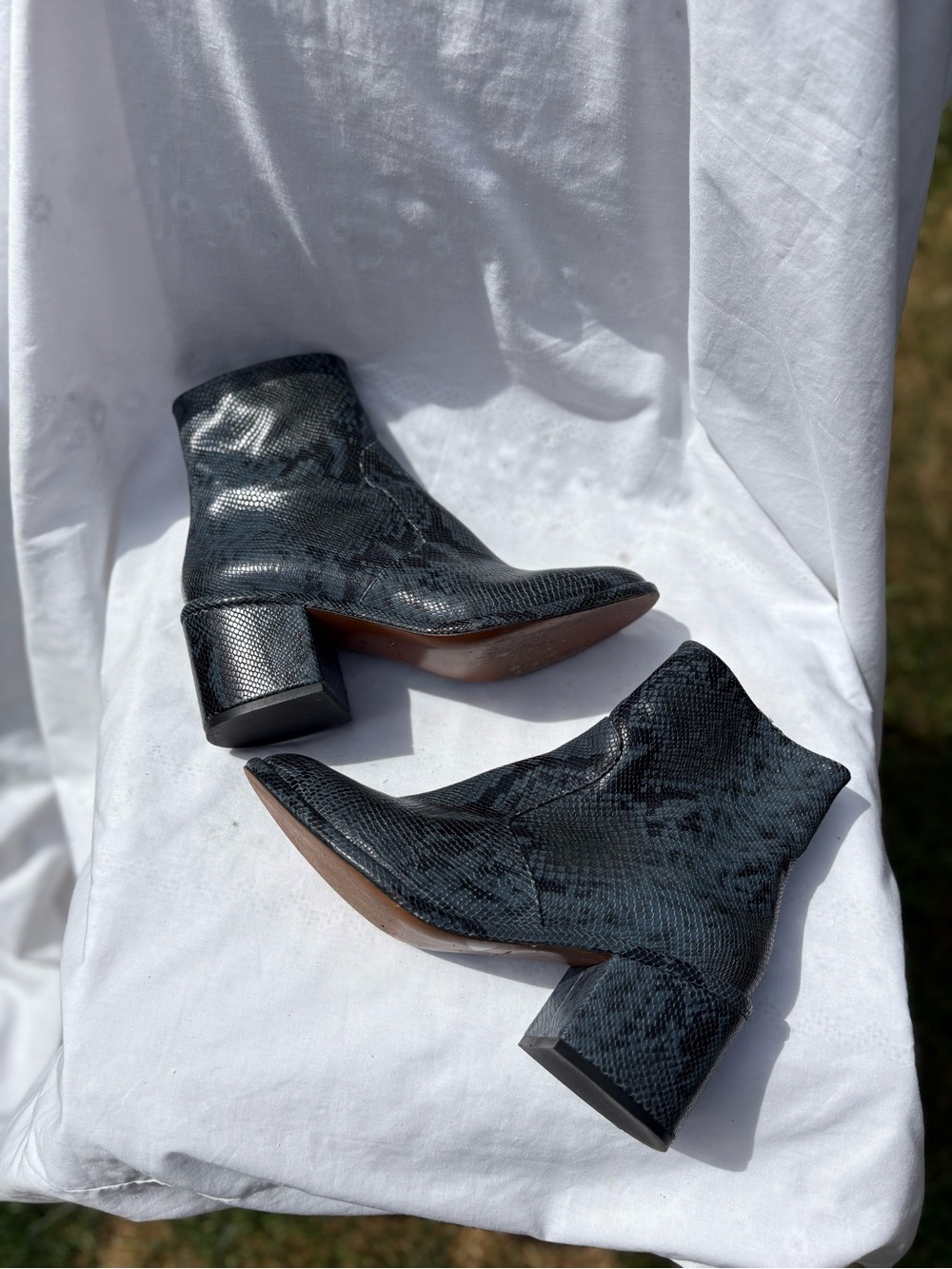 Robert Clergerie Black Snake-Print Ankle Booties